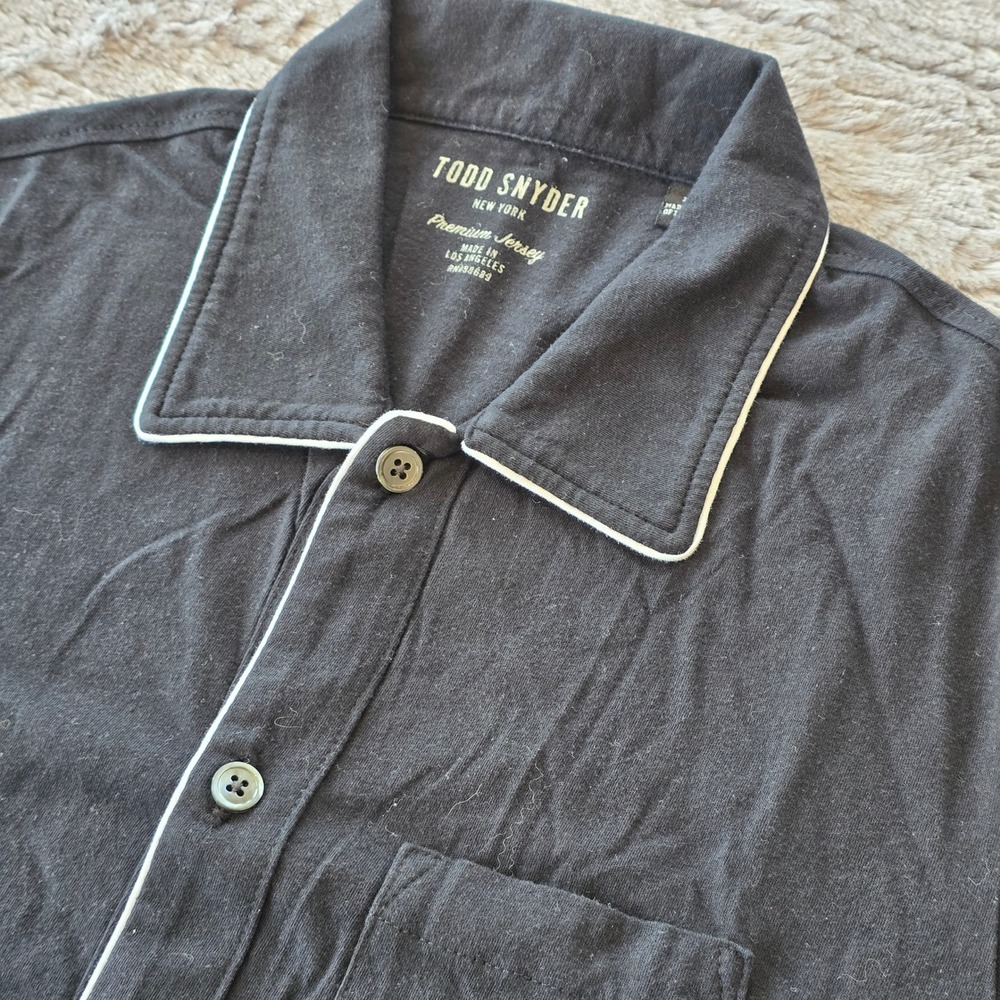 Todd Snyder Premium Jersey Button Down Shirt Mens XS Black Piping Short Sleeve